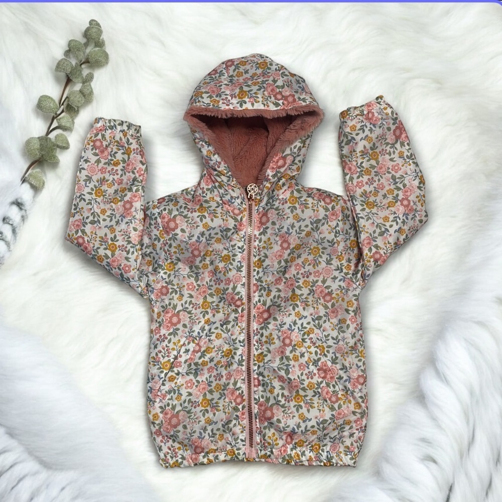 Nicole Miller Reversible Floral Hooded Jacket with Pink and Yellow Accents